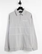 Asos Dark Future Oversized Long Sleeve Polo Shirt In Gray With Chest Logo-grey