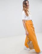 Asos Design Cotton Twill Maxi Skirt With Button Front - Orange