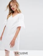 Monki Ruffle Oversized Sleeve Smock Dress - White