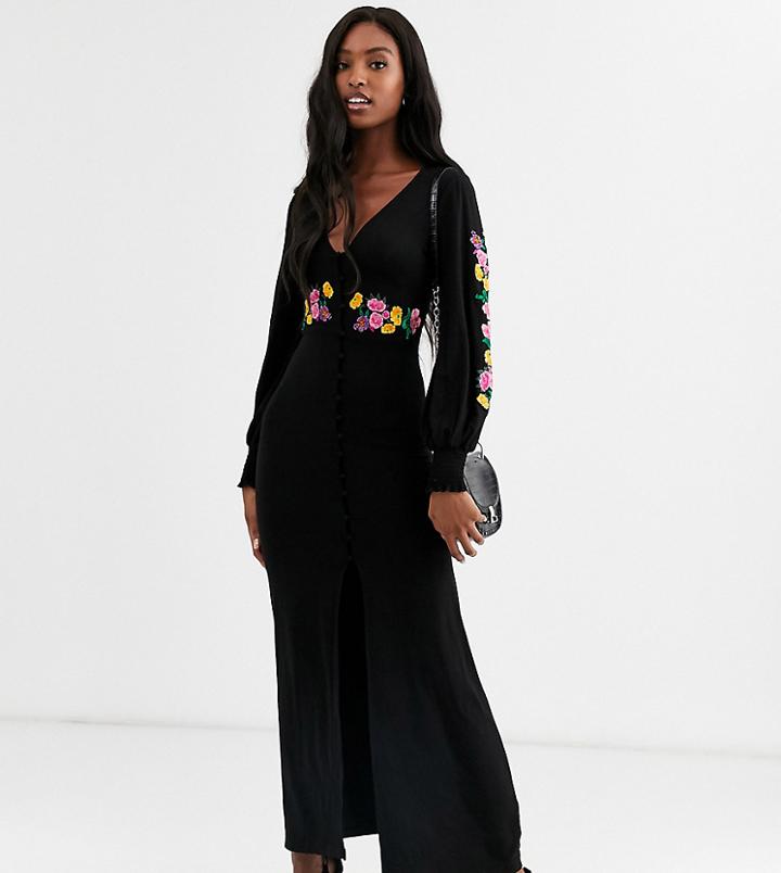 Asos Design Tall Maxi Embroidered Tea Dress