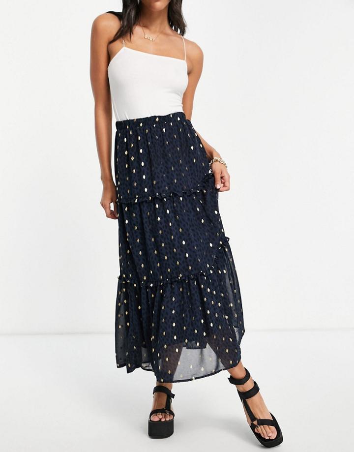 Vero Moda Tiered Midi Skirt In Navy