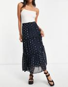 Vero Moda Tiered Midi Skirt In Navy