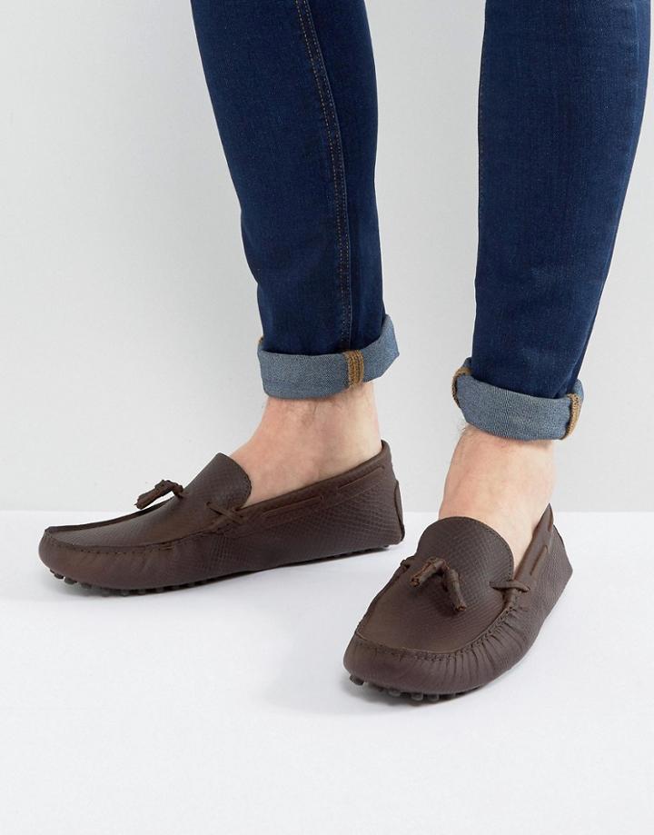 Asos Loafers In Brown Leather With Embossed Detail - Brown