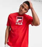 Fila Large Box Logo T-shirt In Red Exclusive To Asos