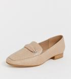 Asos Design Wide Fit Mile Flat Shoes In Beige Croc - Beige
