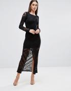 Tfnc Lace Maxi Dress With Front Slit - Black