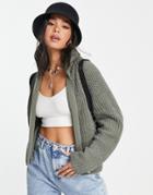 Weekday Live Zip Up Cardigan In Khaki-green