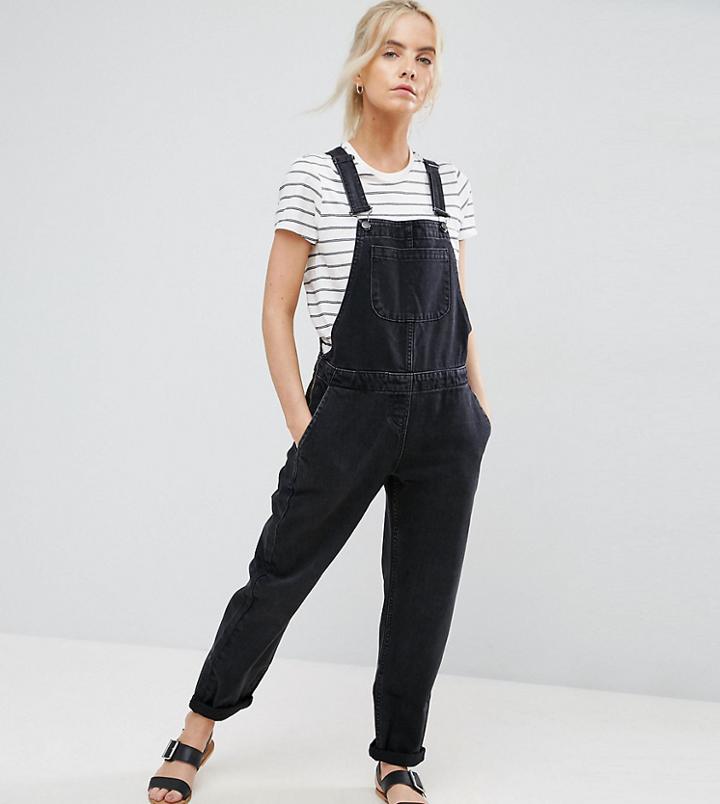 Asos Design Petite Denim Overall In Washed Black - Black