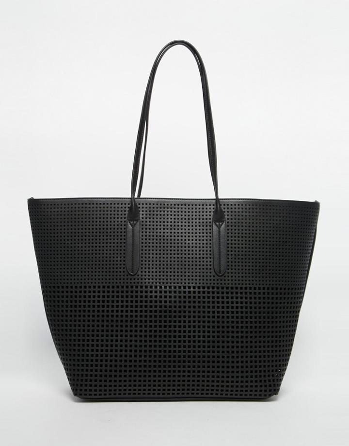Asos Lazercut Shopper Bag With Removable Clutch - Black