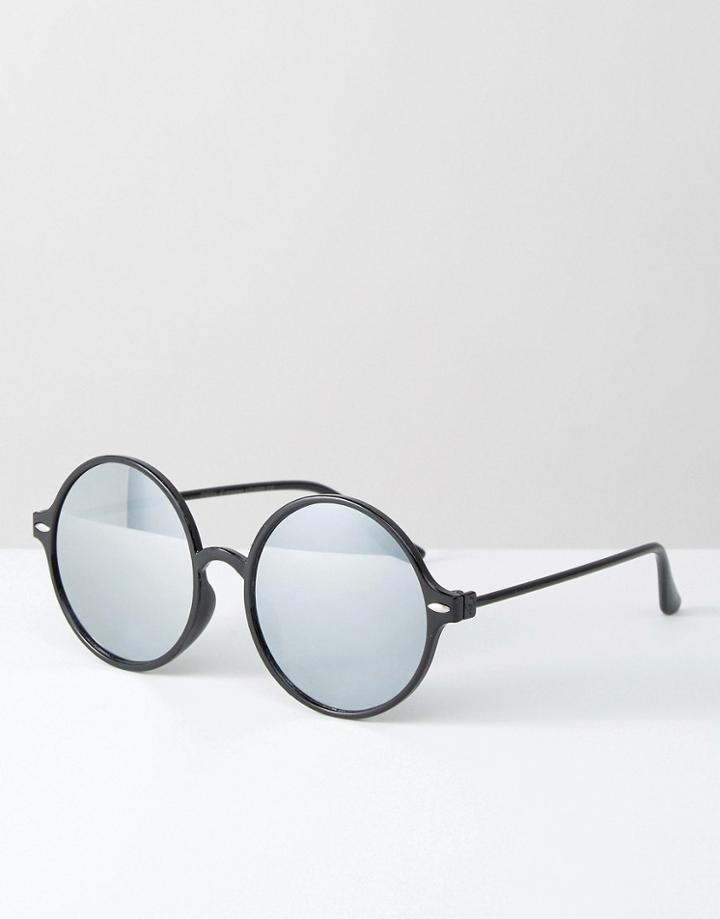 7x Round Sunglasses With Mirror Lense - Black