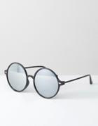 7x Round Sunglasses With Mirror Lense - Black