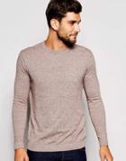 Asos Crew Neck Sweater In Brown Twist Cotton - Brown Ecru Twist