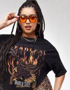 Asos Design Curve T-shirt With Fearless Print And Studs In Black-white