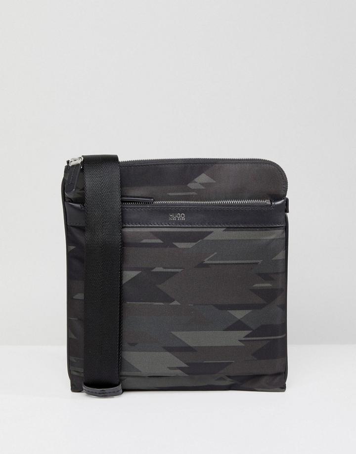 Hugo By Hugo Boss Camo Print Nylon And Leather Trim Flight Bag In Khaki - Green