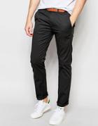 Selected Homme Slim Fit Chinos With Italian Leather Belt - Black