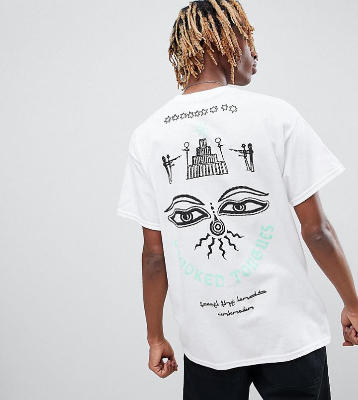 Crooked Tongues T-shirt In White With Back Symbol Print - White
