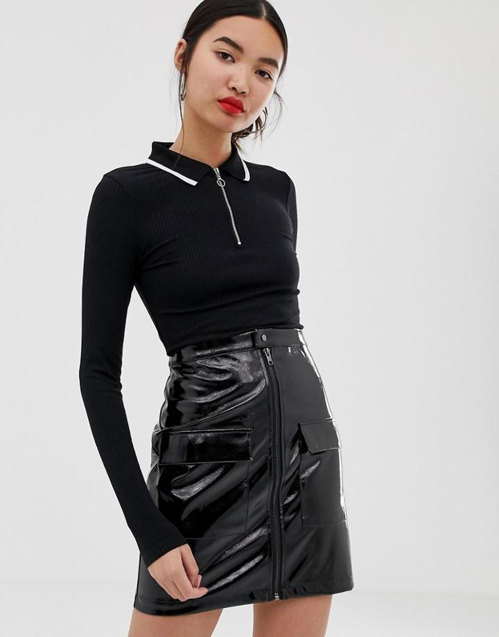 New Look Turtleneck Top With Zip In Black Pattern - Black