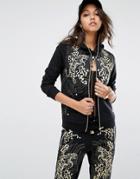 Versace Jeans Gold Embroidered Tiger Zip Through Hoodie - Black
