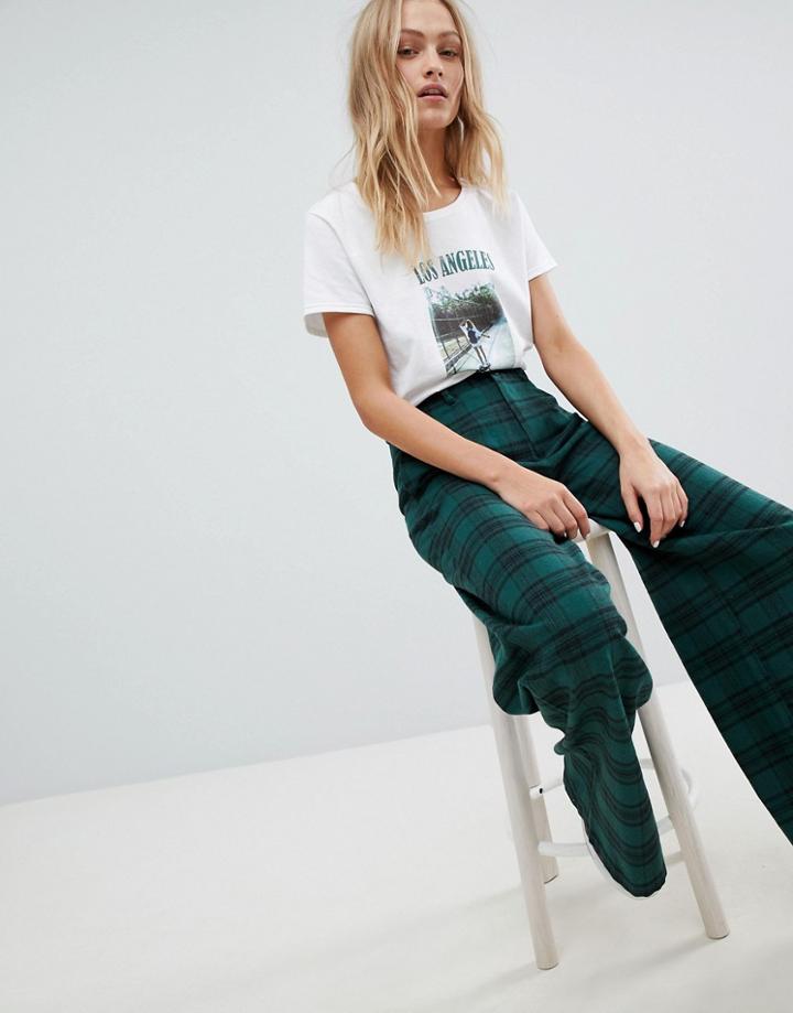 Daisy Street Wide Leg Pants In Check - Green