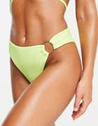 River Island Ring Trim Textured High Rise Bikini Bottoms In Lime Green