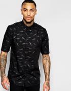 Asos Shirt In Half Sleeve With Diamond Print - Black