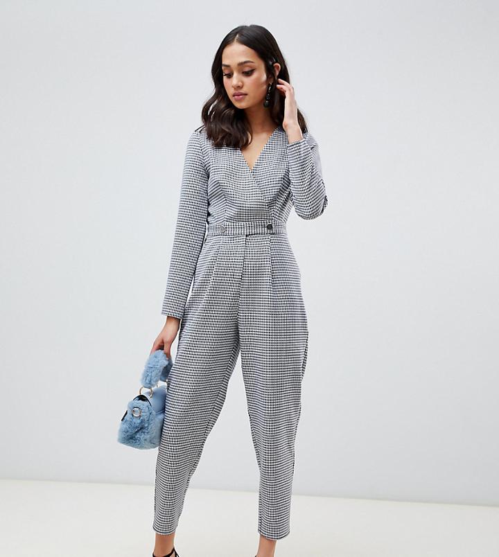 Miss Selfridge Jumpsuit With Button Detail In Houndstooth Print