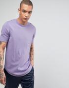 Asos Longline T-shirt With Curved Hem In Lilac - Purple