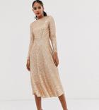 Tfnc Tall A-line Sequin Midi Dress In Rose Gold