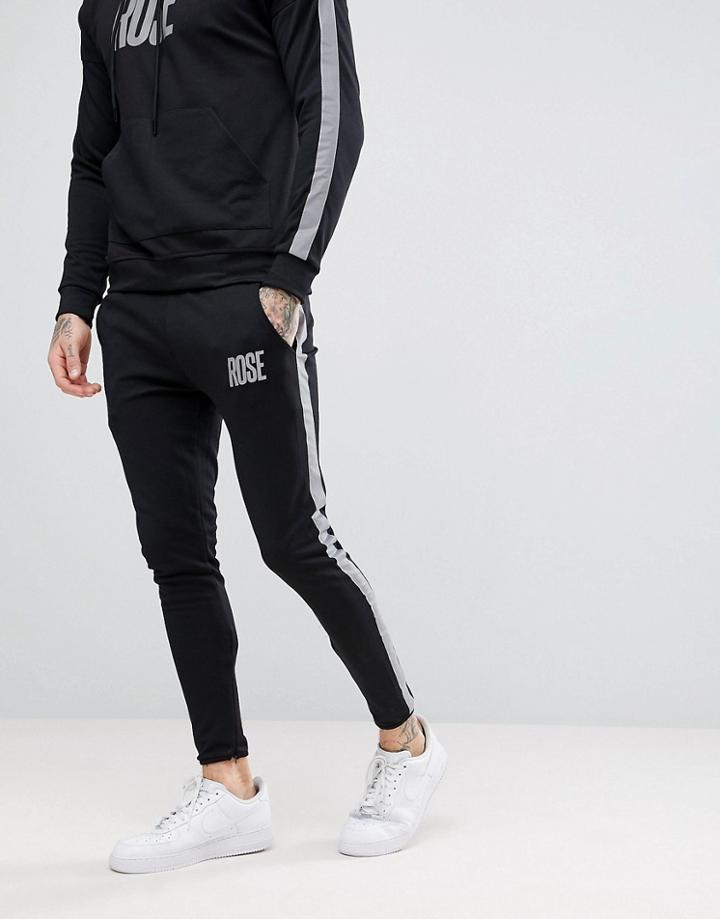 Rose London Skinny Track Joggers In Black With Reflective Stripe - Black
