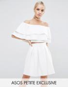 Asos Petite Scuba Ruffle Off Shoulder Top - White