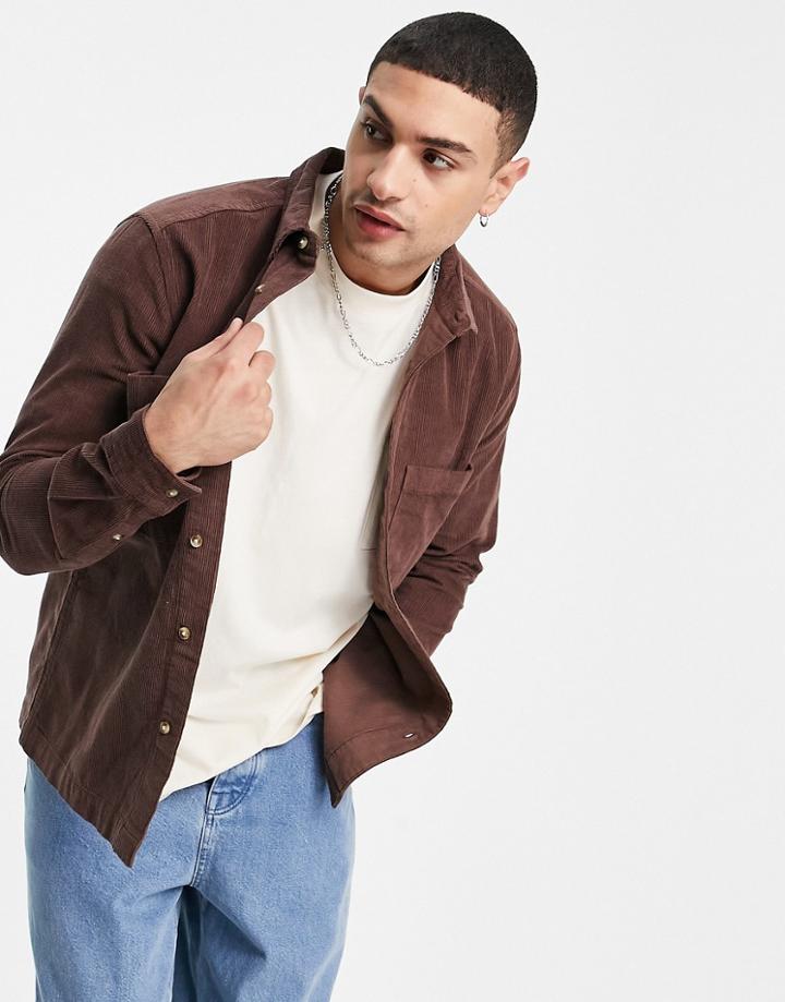 Asos Design Cord Overshirt In Brown
