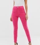 Asos Design Rivington High Waisted Jeggings In Knockout Pink Velvet - Pink