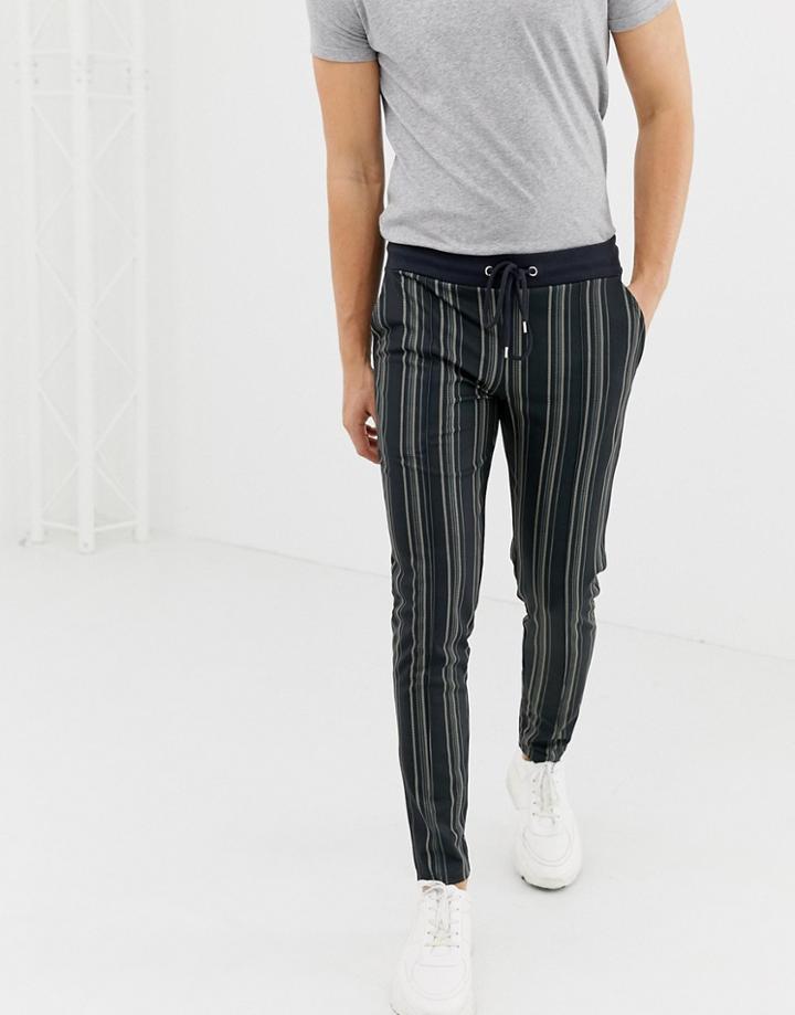 Asos Design Skinny Sweatpants In Poly Tricot Fabric With All Over Stripes-black