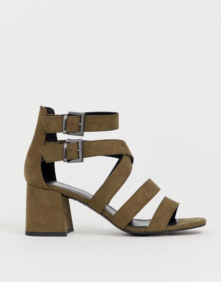 New Look Multi Strap Low Block Sandal In Khaki - Green