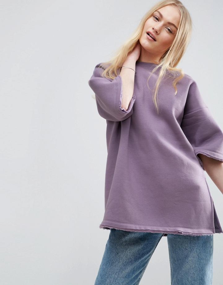 Asos Premium Sweatshirt With T-shirt Details And Raw Edges - Purple