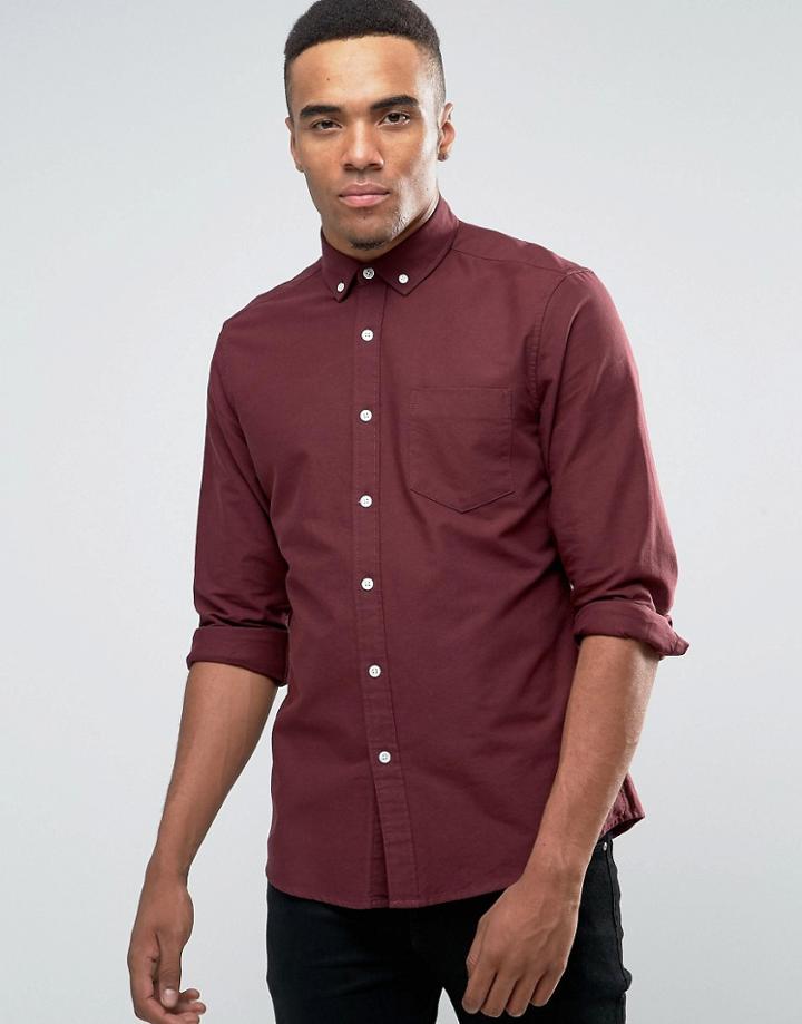 Asos Oxford Shirt In Burgundy In Regular Fit - Purple