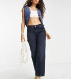 Asos Design Petite Low Rise Straight Leg Jean In Blue Black Wash