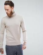 Asos Muscle Fit Merino Roll Neck Sweater In Oatmeal - Beige