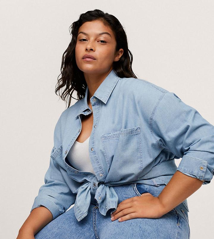 Mango Curve Denim Shirt In Blue
