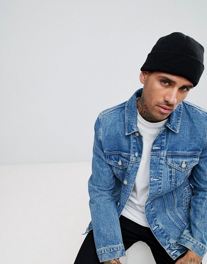 Asos Fisherman Beanie In Black - Black