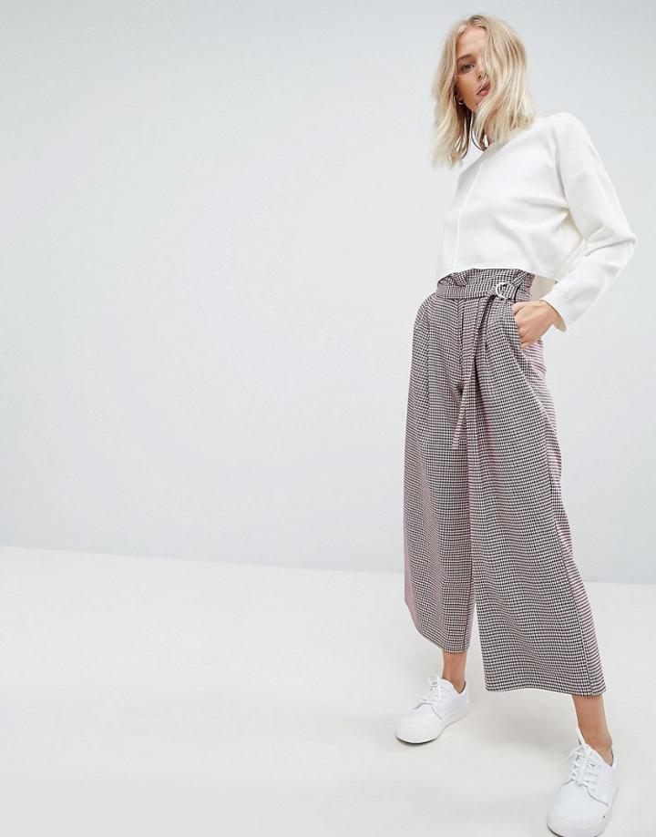 Asos Tailored Colored Houndstooth Check Wrap Front D Ring Culotte - Multi