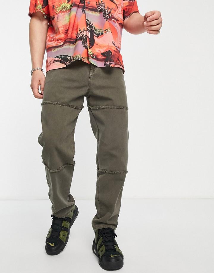 Asos Design Skater Fit Pants With Frayed Seams In Brown
