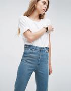 Asos Farleigh High Waist Slim Mom Jeans In Cynthia London Blue With Side Tabs And Step Hem - Blue
