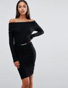 Michelle Keegan Loves Lipsy Bardot Midi Dress With Belt - Black