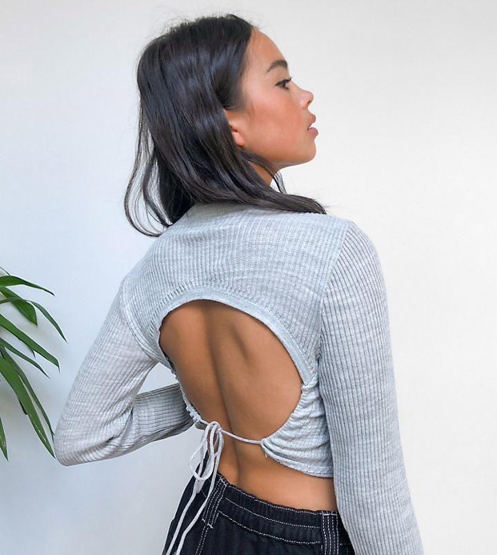 Collusion Knitted Top With Open Back In Gray-grey
