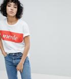 Adolescent Clothing Boyfriend T-shirt With Merde Print - White