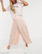 Asos Design Culotte Pants In Pleated Satin-pink