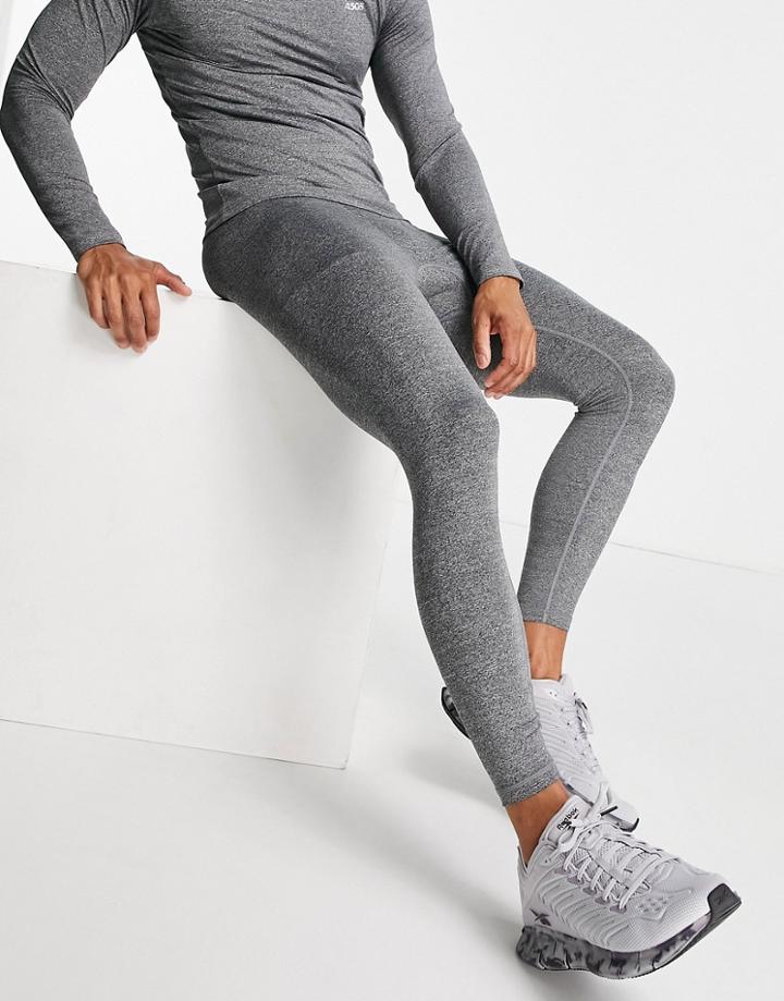 Asos 4505 Training Base Layer Legging In Charcoal Heather-black