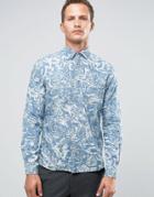 Celio Long Sleeve Regular Fit Shirt With All Over Print - Blue