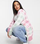 Neon Rose Plus Oversized Cardigan In Color Block Gingham-pink